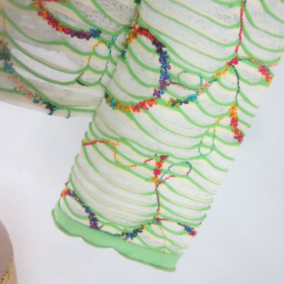 Canvasbacks Womens Large Green Multicolor Stripe Embroidered Knit Cardigan Boho - Picture 10 of 14